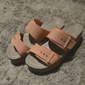 CROCS Peach Brooklyn Buckle Slides